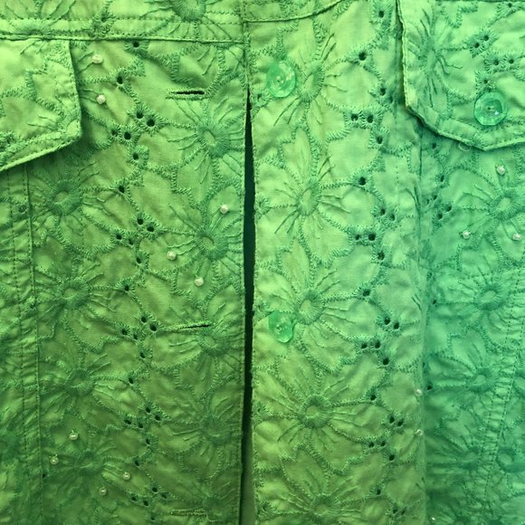 Quacker Factory green jacket with pearls, L - Picture 5 of 12